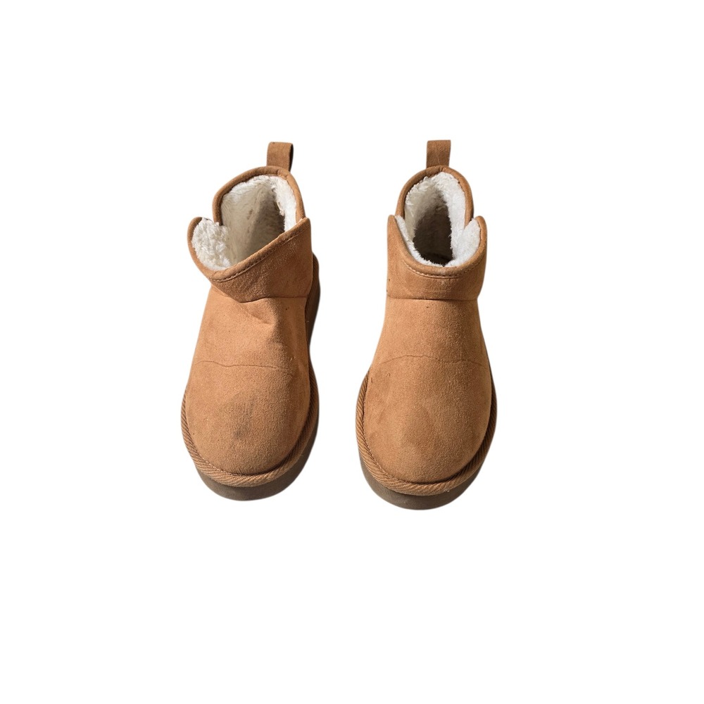 Kids Chestnut Faux Suede Fur Lined Ankle Boots Slip On Winter Shoes Brown